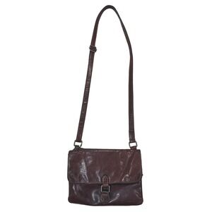 Jack Georges Brown Genuine Leather Crossbody Purse Wallet Organizer‎ Flap Buckle